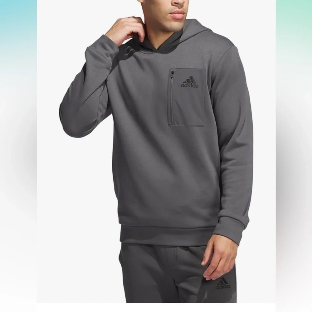 Adidas Men's Regular Fit Kangaroo Pockets Hoodie - Gray large